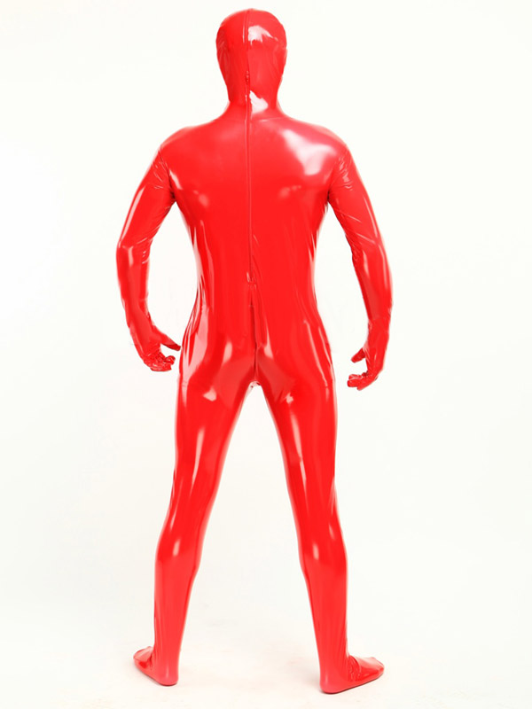 Red Unisex Open Mouth And Open Eyes PVC Halloween Bodysuit
